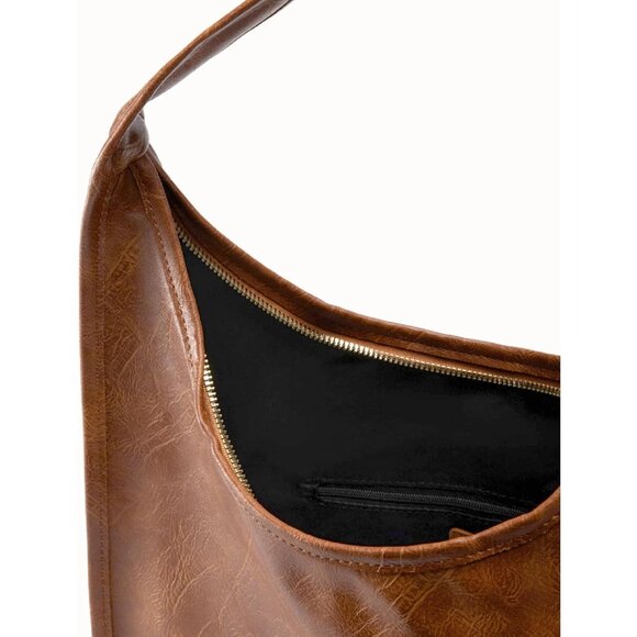 Newbella Women's Brown Soft PU Leather Shoulder Tote Hobo Purses with Zipper - Picture 4 of 9